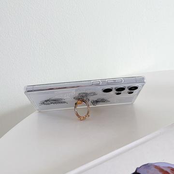 Samsung Galaxy S24 Ultra Butterfly TPU Cover med ringholder - mørkeblå