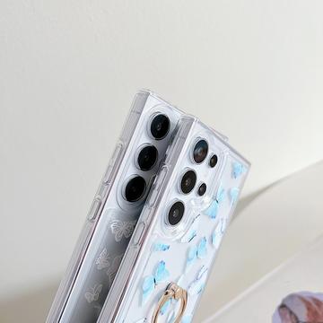 Samsung Galaxy S24 Ultra Butterfly TPU Cover med ringholder - mørkeblå