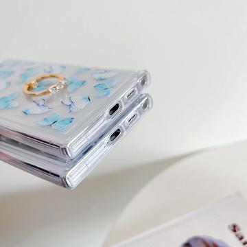 Samsung Galaxy S24 Ultra Butterfly TPU-etui med ringholder - lyseblå