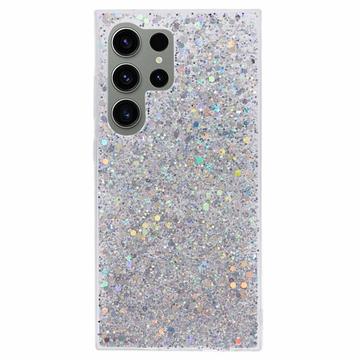 Samsung Galaxy S24 Ultra Glitter Flakes TPU Cover - Sølv