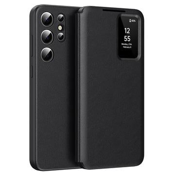 Samsung Galaxy S24 Ultra Smart Clear View Flip etui med kortplads - Sort