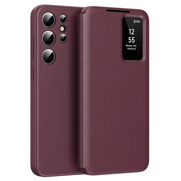 Samsung Galaxy S24 Ultra Smart Clear View Flip etui med kortplads - Vinrød