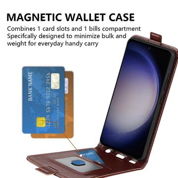 Samsung Galaxy S24 Vertikal Flip Taske med Kortholder - Brun