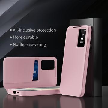 Samsung Galaxy S24+ Smart Clear View Flip etui med kortplads - Pink