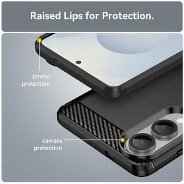 Samsung Galaxy S25 Edge Børstet TPU Cover - Karbonfiber - Sort