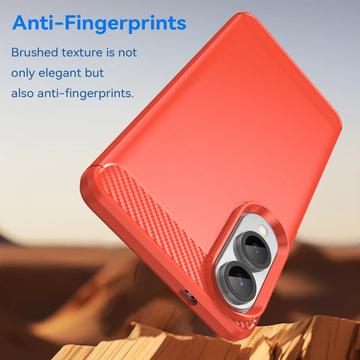 Samsung Galaxy S25 Edge Børstet TPU Cover - Karbonfiber - Rød