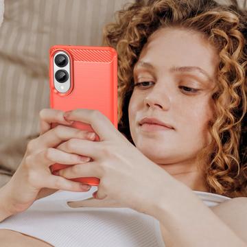 Samsung Galaxy S25 Edge Børstet TPU Cover - Karbonfiber - Rød