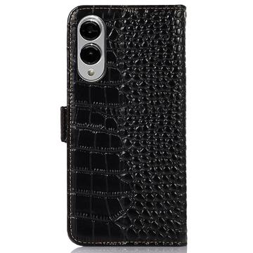 Samsung Galaxy S25 Edge Crocodile Series Læderpung med RFID - Sort