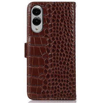 Samsung Galaxy S25 Edge Crocodile Series Læderpung med RFID - Brun