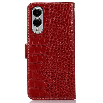 Samsung Galaxy S25 Edge Crocodile Series Læderpung med RFID - Rød