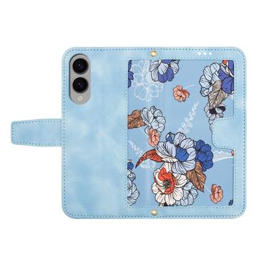 Samsung Galaxy S25 Edge Blomstret pung etui med plads til kort - babyblå