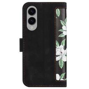 Samsung Galaxy S25 Edge Blomstret pung etui med kortholdere - Sort