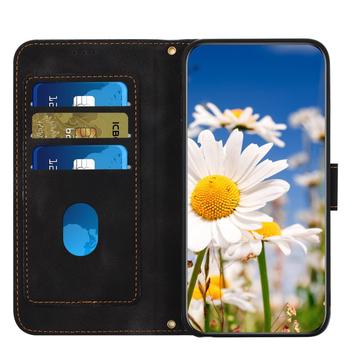 Samsung Galaxy S25 Edge Blomstret pung etui med kortholdere - Sort