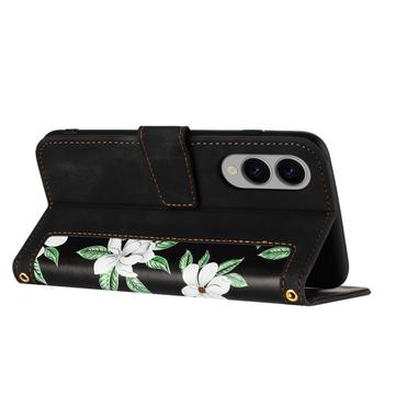 Samsung Galaxy S25 Edge Blomstret pung etui med kortholdere - Sort