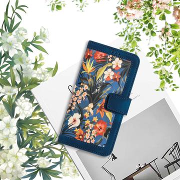 Samsung Galaxy S25 Edge Blomstret pung etui med plads til kort - mørkeblå