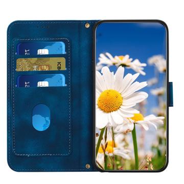 Samsung Galaxy S25 Edge Blomstret pung etui med plads til kort - mørkeblå