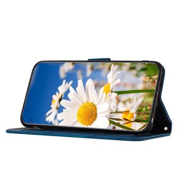 Samsung Galaxy S25 Edge Blomstret pung etui med plads til kort - mørkeblå