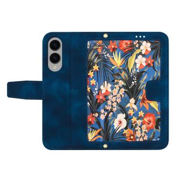 Samsung Galaxy S25 Edge Blomstret pung etui med plads til kort - mørkeblå