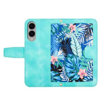 Samsung Galaxy S25 Edge Blomstret pung etui med kortholdere - grøn