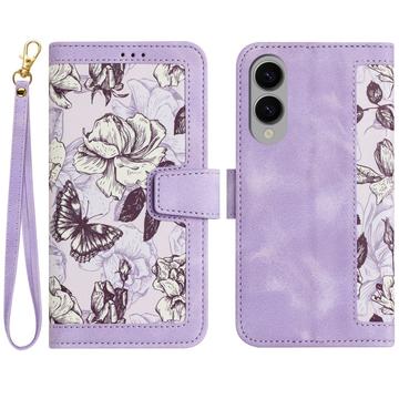 Samsung Galaxy S25 Edge Blomstret pung etui med kortholdere - lyslilla