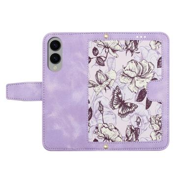 Samsung Galaxy S25 Edge Blomstret pung etui med kortholdere - lyslilla