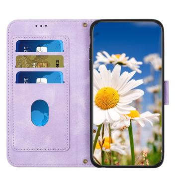 Samsung Galaxy S25 Edge Blomstret pung etui med kortholdere - lyslilla