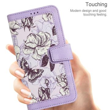 Samsung Galaxy S25 Edge Blomstret pung etui med kortholdere - lyslilla