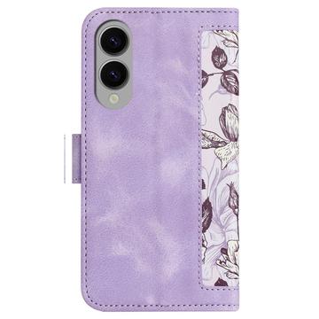 Samsung Galaxy S25 Edge Blomstret pung etui med kortholdere - lyslilla