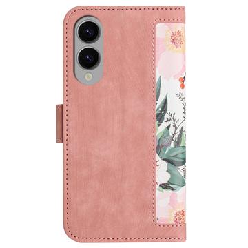 Samsung Galaxy S25 Edge Blomstret pung etui med kortholdere - pink