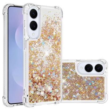 Samsung Galaxy S25 Edge Glitter Quicksand TPU Cover - Guldhjerter