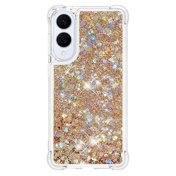 Samsung Galaxy S25 Edge Glitter Quicksand TPU Cover - Guldhjerter