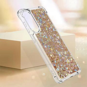 Samsung Galaxy S25 Edge Glitter Quicksand TPU Cover - Guldhjerter