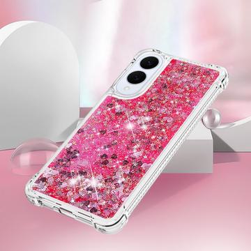 Samsung Galaxy S25 Edge Glitter Quicksand TPU Cover - Lyserøde hjerter