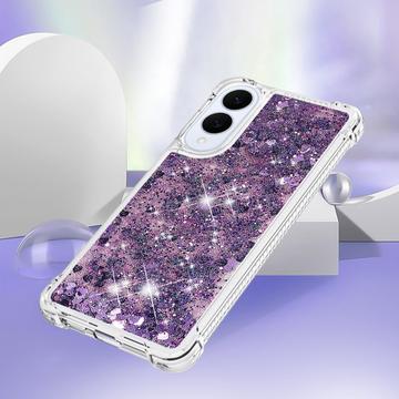 Samsung Galaxy S25 Edge Glitter Quicksand TPU Cover - Lilla hjerter