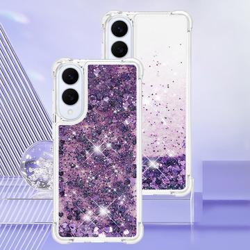 Samsung Galaxy S25 Edge Glitter Quicksand TPU Cover - Lilla hjerter
