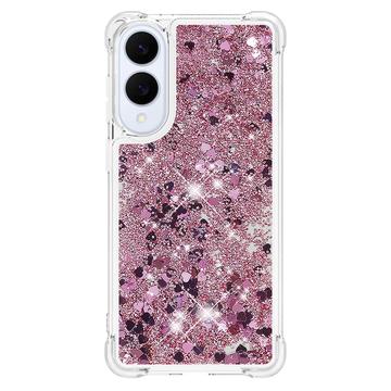 Samsung Galaxy S25 Edge Glitter Quicksand TPU Cover - Rosaguld hjerter