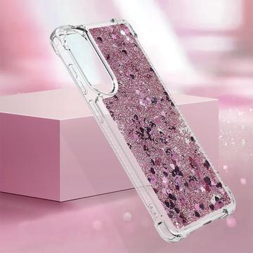 Samsung Galaxy S25 Edge Glitter Quicksand TPU Cover - Rosaguld hjerter