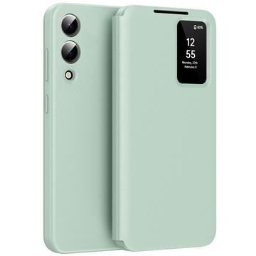 Samsung Galaxy S25 Edge Smart Clear View Flip etui med kortplads - Lysegrøn
