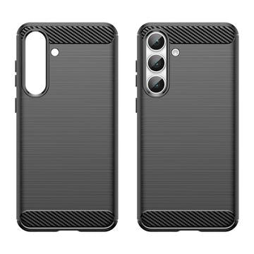 Samsung Galaxy S25 FE Børstet TPU Cover - Karbonfiber - Sort