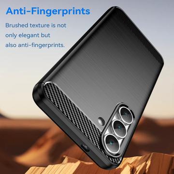 Samsung Galaxy S25 FE Børstet TPU Cover - Karbonfiber - Sort