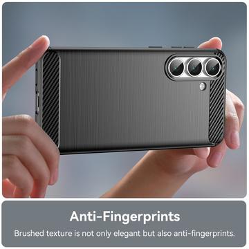 Samsung Galaxy S25 FE Børstet TPU Cover - Karbonfiber - Sort