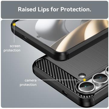 Samsung Galaxy S25 FE Børstet TPU Cover - Karbonfiber - Sort