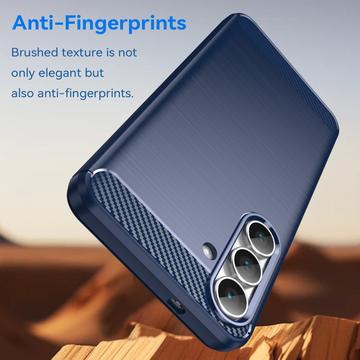 Samsung Galaxy S25 FE Børstet TPU Cover - Karbonfiber - blå
