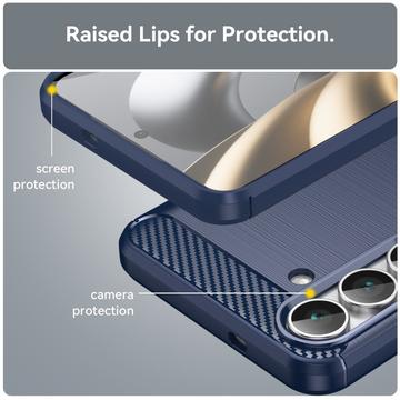 Samsung Galaxy S25 FE Børstet TPU Cover - Karbonfiber - blå