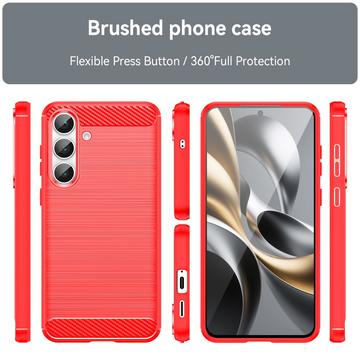 Samsung Galaxy S25 FE Børstet TPU Cover - Karbonfiber - rød