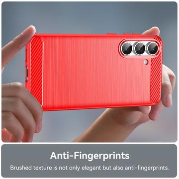 Samsung Galaxy S25 FE Børstet TPU Cover - Karbonfiber - rød