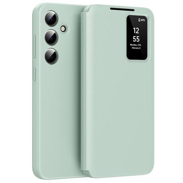 Samsung Galaxy S25 FE Smart Clear View Flip etui med kortplads - Lysegrøn
