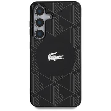 Samsung Galaxy S25 Lacoste Monogram med Sølv Krokodille Logo Cover - MagSafe-kompatibel - Sort