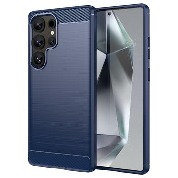 Samsung Galaxy S25 Ultra Børstet TPU Cover - Karbonfiber - Blå