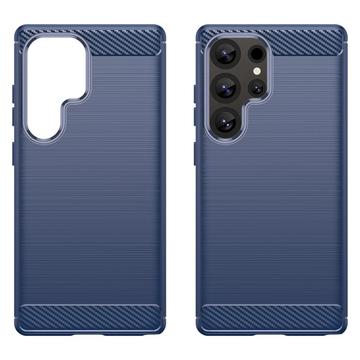 Samsung Galaxy S25 Ultra Børstet TPU Cover - Karbonfiber - Blå